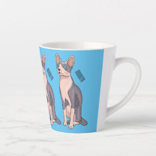 Caneca De Café Latte ilustração de gato Sphynx em desenho animado