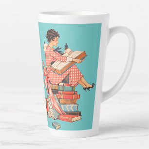 Caneca De Café Latte Ilustração de Leitor de Livros Antigos