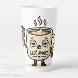 Caneca De Café Latte Ilustração de Mascote de Café Sonolento Café Awake