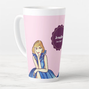 Caneca De Café Latte Ilustração de Moda de Vestido de Cocktail Azul Rea