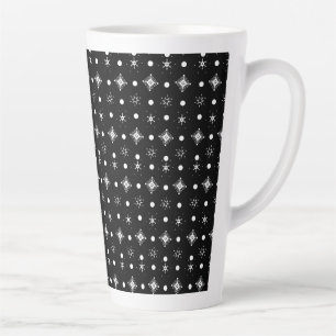 Caneca De Café Latte Ilustração de Padrão Preto e Branco de Flocos de N