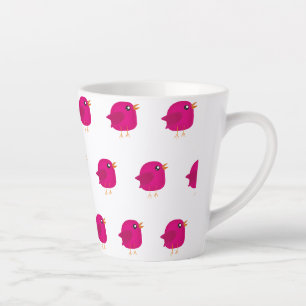 Caneca De Café Latte Ilustração de passarinho rosa fofo