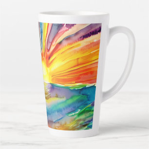 Caneca De Café Latte Ilustração de pôr do sol vívida Reflexo da água