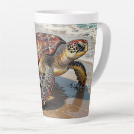 Caneca De Café Latte Ilustração de Tartaruga Marinha e Bebê