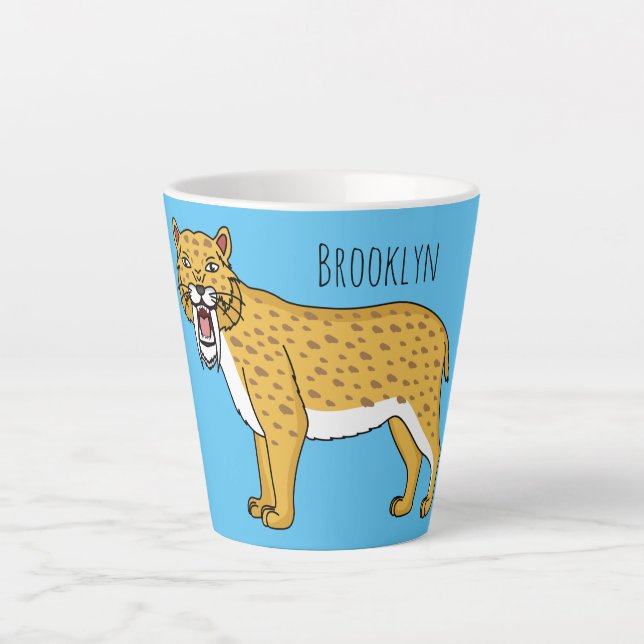 Caneca De Café Latte Ilustração de tigre com dentes de Saber (Frente)