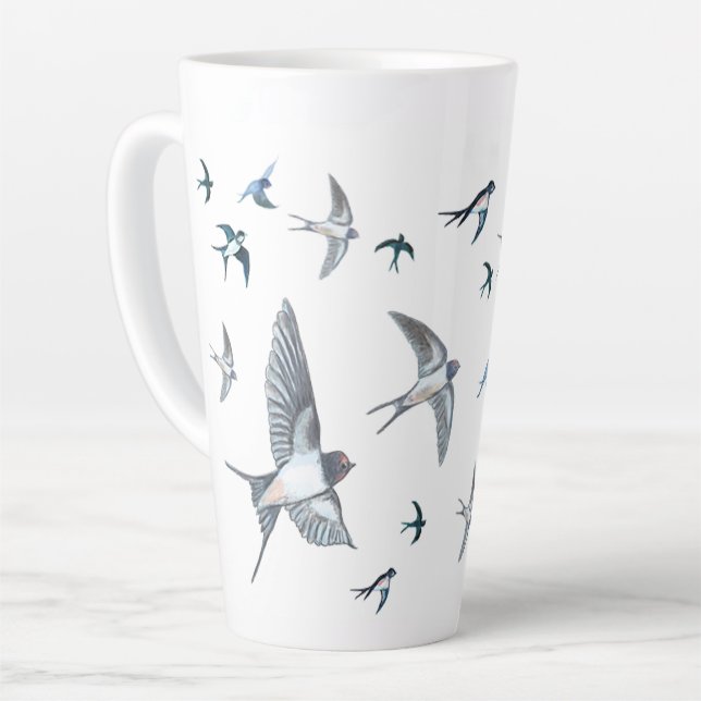 Caneca De Café Latte Ilustração Do Bando De Aves De Engorda Voadoras (Ângulo esquerdo)
