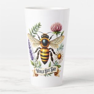 Caneca De Café Latte Ilustração do Dia Mundial da Abelha no Mundo Artís
