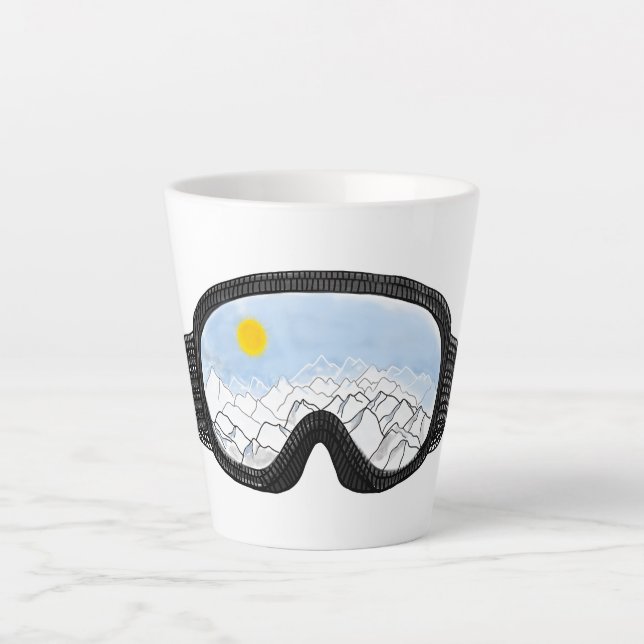 Caneca De Café Latte Ilustração do Modo Montanha Ski Goggles (Frente)