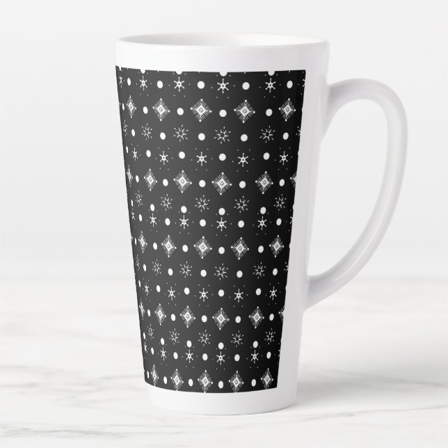 Caneca De Café Latte Ilustração do padrão branco preto dos flocos de ne (Direita)