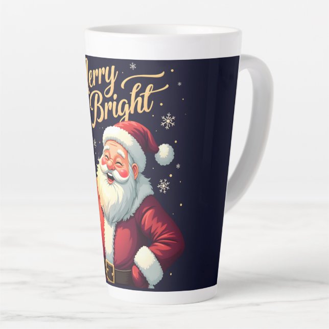 Caneca De Café Latte Ilustração do Papai Noel Alegre e Radiante Seguran (Ângulo direito)