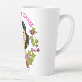 Caneca De Café Latte  Ilustração Feminina Floral Elegante para o Dia da