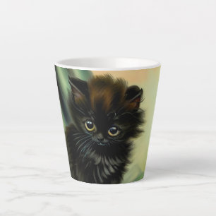 Caneca De Café Latte Ilustração Vintage Black Kitten