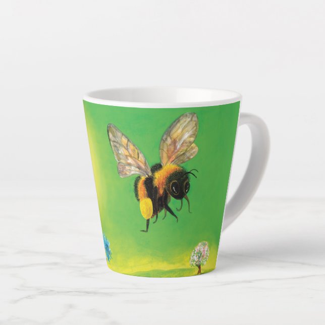 Caneca De Café Latte Ilustração voadora de abelha pequena (Ângulo direito)