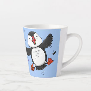Caneca De Café Latte Imagem azul de desenho animado de puffin voador e