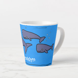 Caneca De Café Latte Imagem das baleias de desenho animado migrante em 