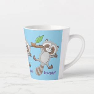 Caneca De Café Latte Imagem de desenho animado de bebê guaxinim feliz e