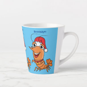 Caneca De Café Latte Imagem de desenho animado de camarão de Natal fel