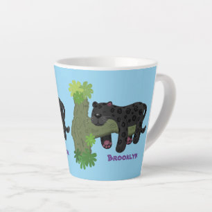 Caneca De Café Latte Imagem de desenho animado de gato preto-pintado-pi