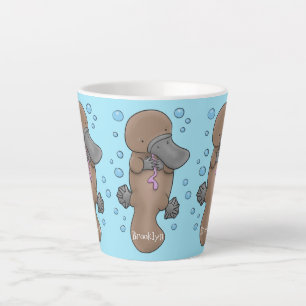 Caneca De Café Latte Imagem de desenho animado de platypus de bebê feli