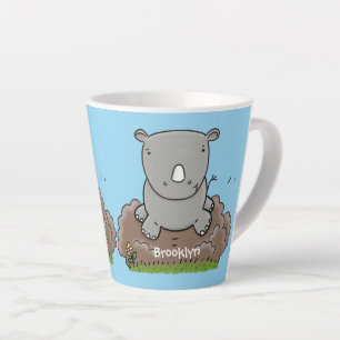 Caneca De Café Latte Imagem de desenho animado do bebê rhino bonito