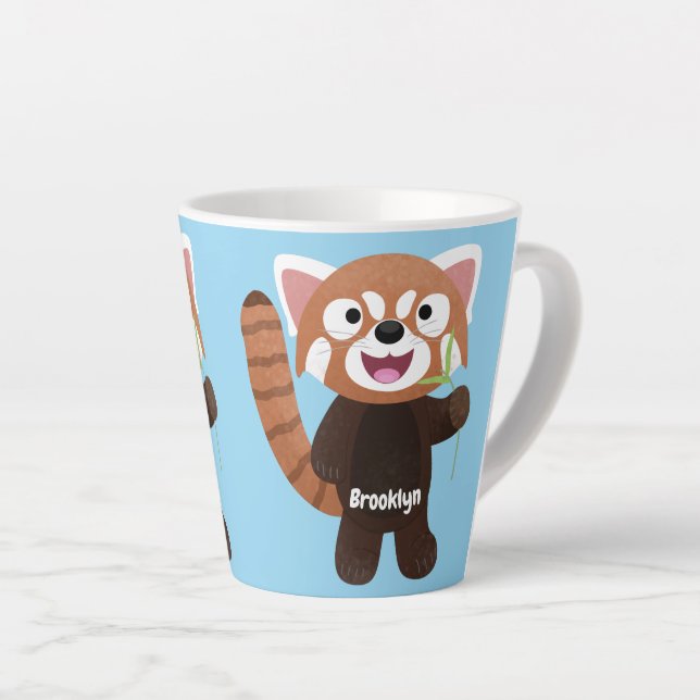 Caneca De Café Latte Imagem de desenho animado do panda vermelho-bonito (Ângulo direito)