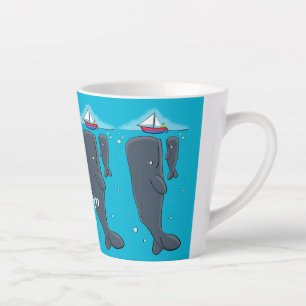 Caneca De Café Latte Imagem de desenhos animados de baleias-brancas e e
