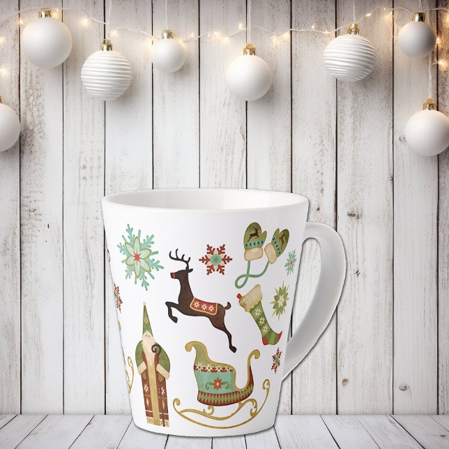 Caneca De Café Latte Imagens Moídas Antigas Feliz Natal (Criador carregado)