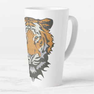 Caneca De Café Latte Imitação de Bordado Cabeça de Tigre