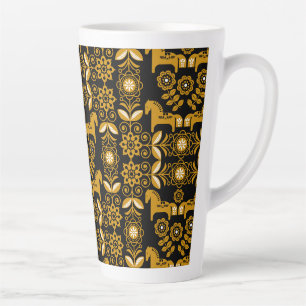 Caneca De Café Latte Impressão de Cavalo Sueco Dala Mostarda
