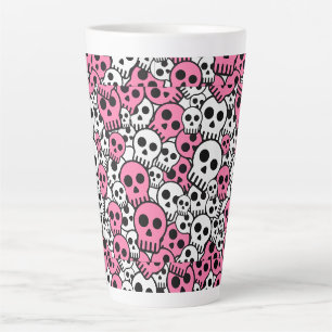 Caneca De Café Latte Impressão de padrão de caveira gótica rosa