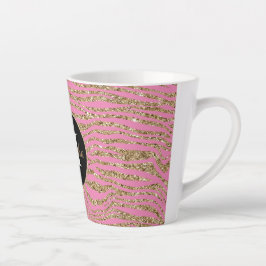 Caneca De Café Latte Impressão de Zebra Cinza Dourada Rosa
