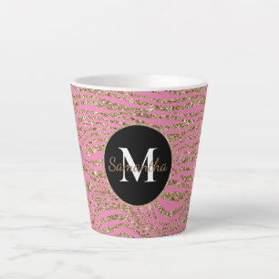 Caneca De Café Latte Impressão de Zebra Cinza Dourada Rosa