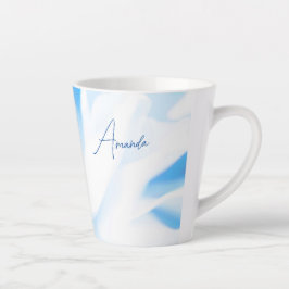 Caneca De Café Latte Impressão Floral Azul De Sopro, Pequena Caneta Lat