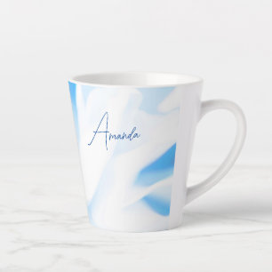 Caneca De Café Latte Impressão Floral Azul De Sopro, Pequena Caneta Lat