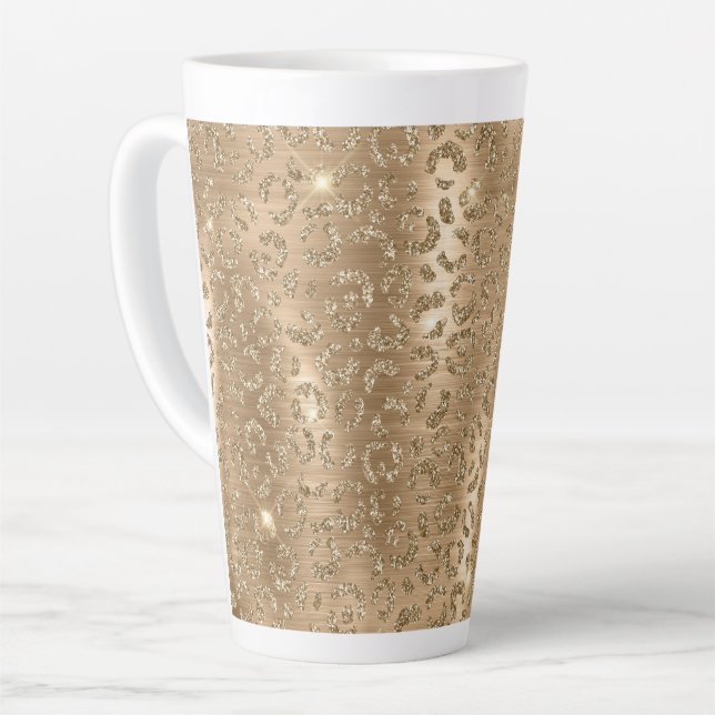 Caneca De Café Latte Impressão Leopardo com Glitter Dourada (Ângulo esquerdo)