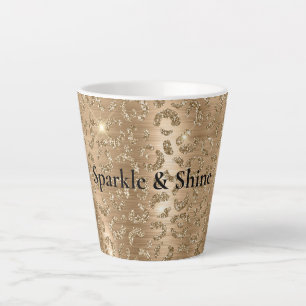 Caneca De Café Latte Impressão Leopardo com Glitter Dourada