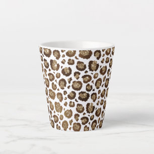 Caneca De Café Latte Impressão Leopardo Glitter Dourada