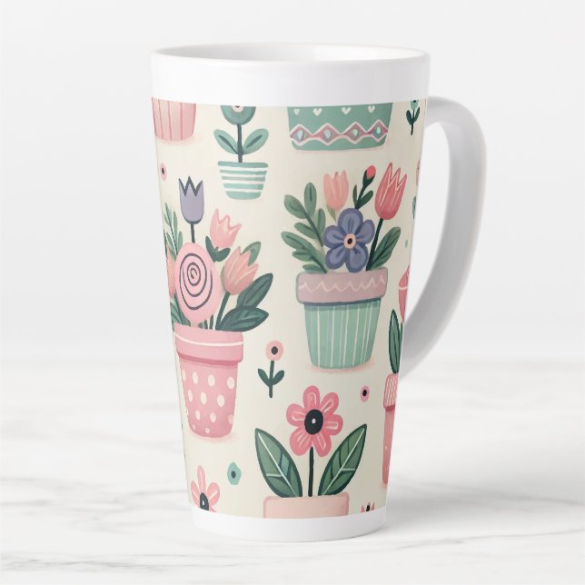 Caneca De Café Latte Impressão Primavera de Pote de ventilador feliz (Ângulo direito)