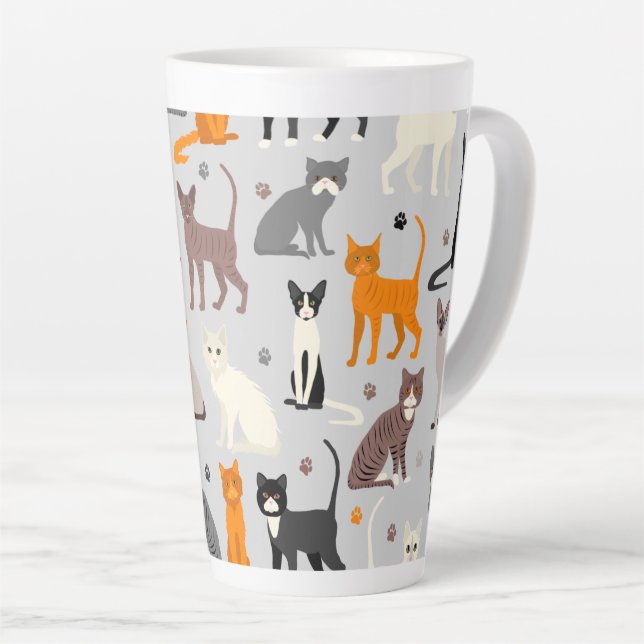 Caneca De Café Latte Impressões de gatos e pata (Ângulo direito)