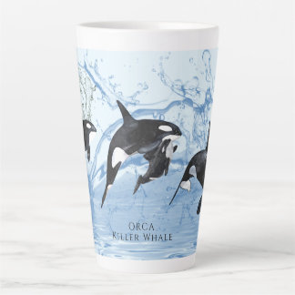 Caneca De Café Latte Incrível "Black and White Watercolor Orcas"