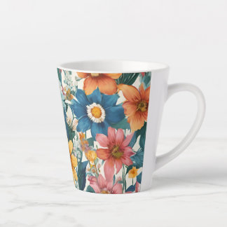 Caneca De Café Latte Incrível Flores Coloridas de Verão
