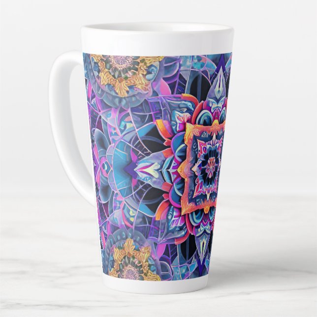 Caneca De Café Latte Incrível Mandala Azul Decorativo (Ângulo esquerdo)