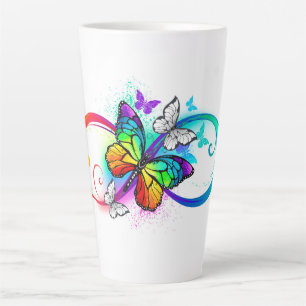 Caneca De Café Latte Infinidade brilhante com borboleta arco-íris