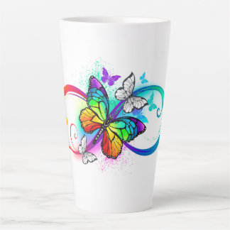 Caneca De Café Latte Infinidade brilhante com borboleta arco-íris