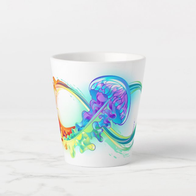 Caneca De Café Latte Infinidade com água-vivas do Arco-Íris (Frente)