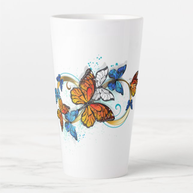 Caneca De Café Latte Infinidade de Borboletas Monarca (Frente)