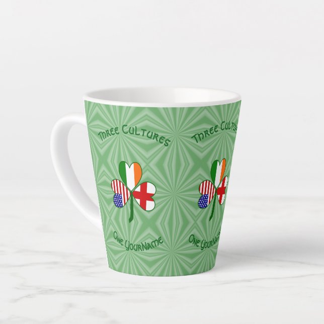 Caneca De Café Latte Inglaterra Irlanda EUA Shamrock Flag Personalizado (Ângulo esquerdo)