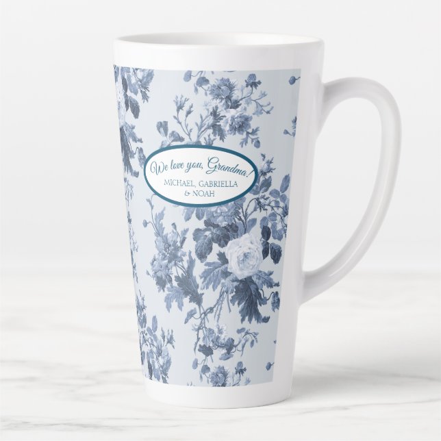 Caneca De Café Latte Inglês Floral Garden Dusty Blue n White Avó (Direita)