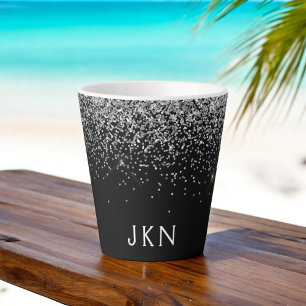 Caneca De Café Latte Iniciais de Nome de Rapariga de Monograma preto-pr