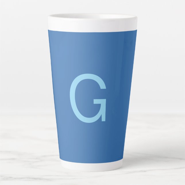 Caneca De Café Latte Initial Letter Monogram Steel Blue Custom Plain (Frente)